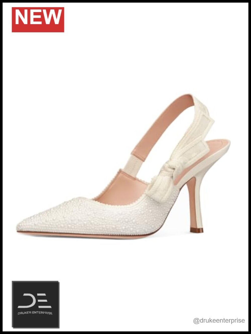 Mesh Slingback Pumps with Pearl Bow Stiletto High Heels